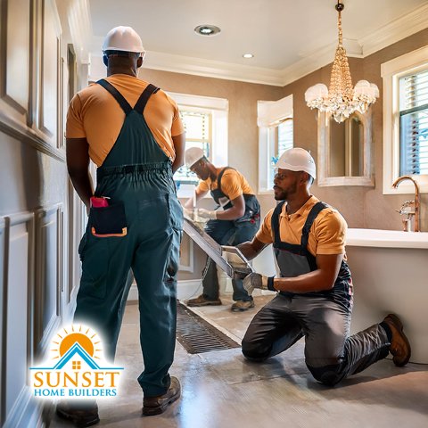 several male professional technicians working performing expert home bathroom remodeling service in san francisco california