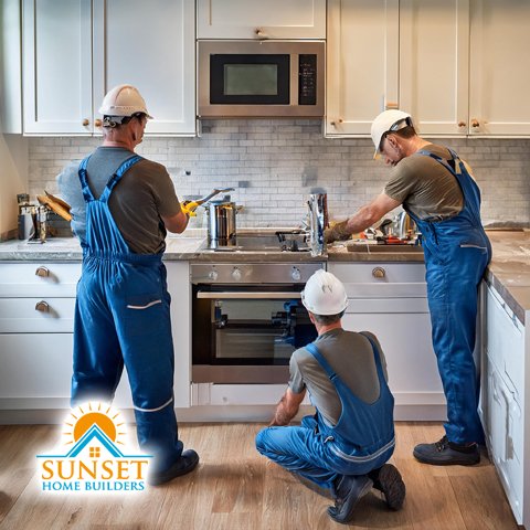 several professional technicians working performing expert home custom kitchen remodeling service in san francisco california