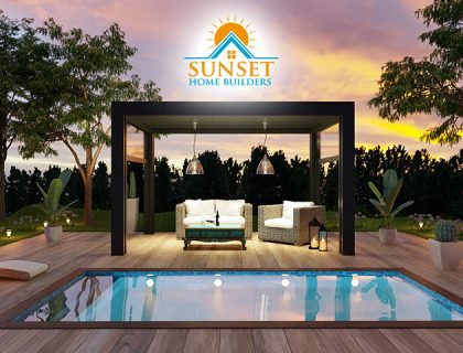 Beautiful Luxury Home with Swimming Pool at Sunset